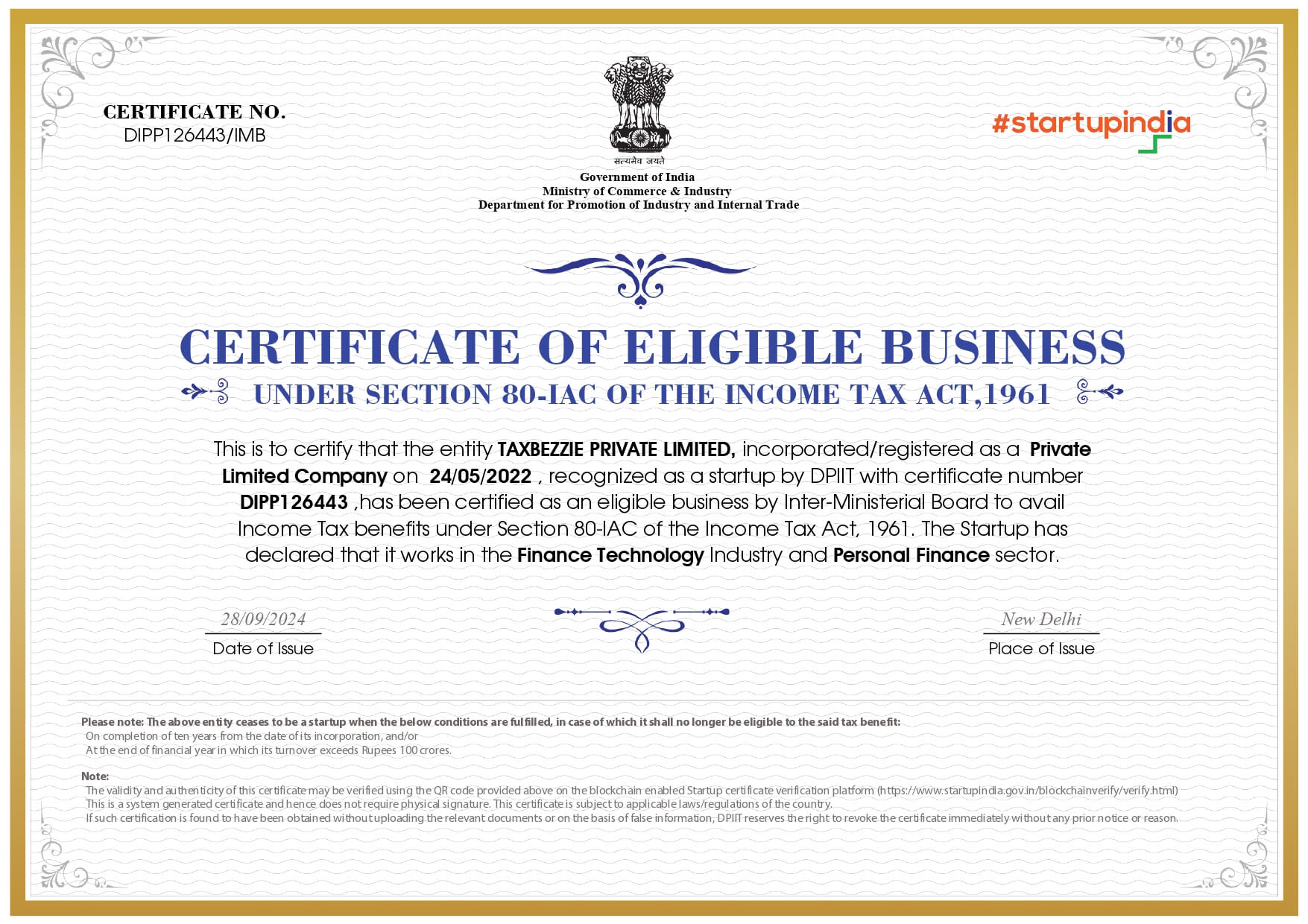 Tax Exemption Certificate secured by SNB Consultancy for Taxbezzie Private Limited
